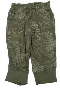 Khaki capri ľahké nohavice s lístky H&M