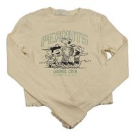 Smotanové rebrované crop tričko so Snoopym H&M