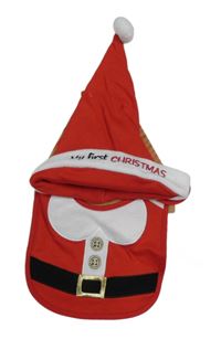 Nové - 2set - Červeno-bílá čepice + bryndák - Santa Primark