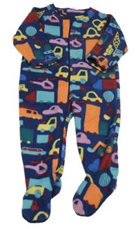 Tmavomodrý fleecový overal s auty Next