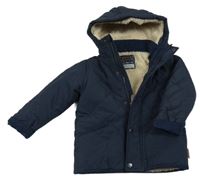 Tmavomodrá šusťáková prošívaná zimní bunda s kapucí Next