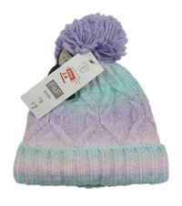 Nové - Fialovo-zeleno-ružová vzorovaná pletená podšitá čapica F&F