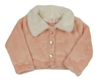 Broskvovo-biela chlpatá prepínaci mikina s golierikom Shein