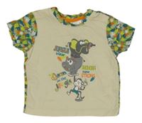 Béžovo-khaki tričko so zvieratkami Ergee