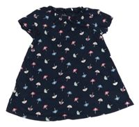 Tmvomodré bavlnené šaty s deštníky Topomini