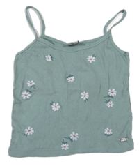 Světlezelenošedý rebrovaný crop top s kvietkami Page one young