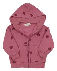 Růžová propínací mikina se srdíčky a kapucí H&M