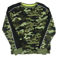 Kaki-čierne army pyžamové tričko s lebkou a pruhmi Next
