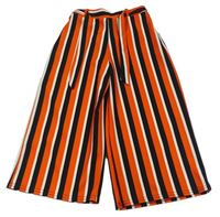 Tmavooranžovo-čierno-biele pruhované culottes nohavice so zavazováním New Look