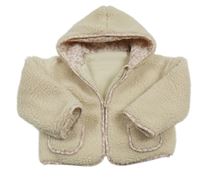 Smotanová huňatá zateplená bunda s kvietkami a kapucňou George