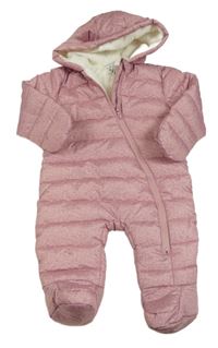 Staroružová melírovaná prešívaná šušťáková zimná kombinéza s kapucňou s uškami F&F