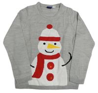 Svetlosivý melírovaný pletený sveter so sněhuláčkem a blikátkem lupilu