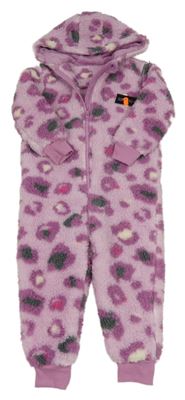 Nové - ružová vzorovaná huňatá kombinéza s kapucňou St. Bernard