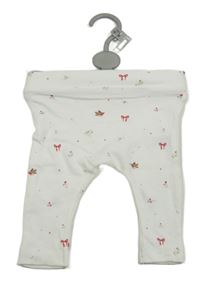 Nové - biele bodkovaná é tepláky s vtáčky a mašličkami St. Bernard