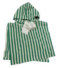 Nové - tmavozeleno-smetanová pruhovaná froté pončo osuška s kapsou a kapucí H&M