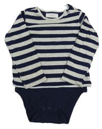 Šedo-tmavomodré pruhované melírované triko se všitým body POCOPIANO