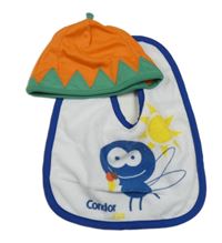 2Set - Bílo/safírový froté bryndák s obrázkem + oranžovo/zelená čepice - dýně F&F