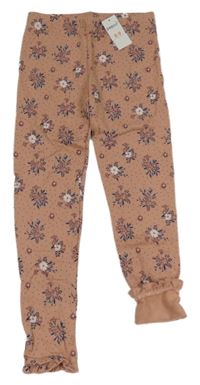 Nové - pudrové puntíkaté teplákové legíny s kytičkami a volánky little kids