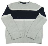 Sivo-bielo-tmavomodrý melírovaný rebrovaný sveter s pruhmi C&A