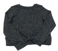 Tmavomodro-zlatý melírovaný úpletový crop sveter s překřížením St. Bernard