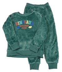 Smaragdové plyšové pyžama s nápismi a dinosaurami F&F