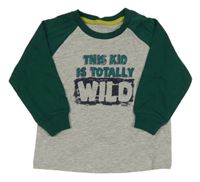 Šedo-tmavozelené melírované triko s nápisy Matalan