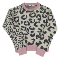 Smetanovo-černošedo-světlerůžový vzorovaný chlupatý svetr  V BY VERY