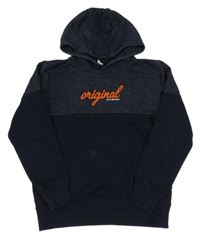 Tmavomodro-melírovaná mikina s nápisom a kapucňou YIGGA