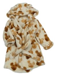 Smetanovo-hnědý plyšový župan s Mickey a kapucí George