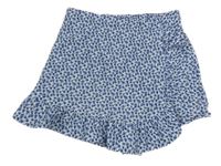 Bílo-modré kytičkované vzorované kraťasy se sukní s volánkem Peacocks