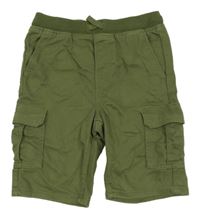 Khaki cargo teplákové riflové kraťasy s úpletovým pasem H&M