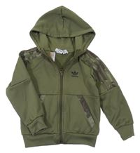 Khaki propínací sportovní mikina s kapucí Adidas