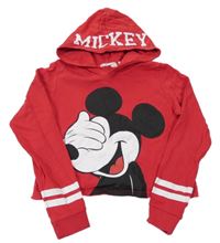 Červená crop mikina s Mickey a pruhmi a kapucňou H&M