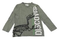 Khaki tričko s kostrou dinosaura STC