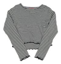 Světlešedo/melírovano-čierne pruhované crop tričko s logom TOMMY HILFIGER