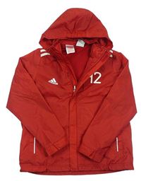 Červená šušťáková športová bunda s pruhmi a číslom s kapucňou Adidas