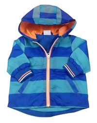 Modro-svetlomodrá pruhovaná šušťáková jarná bunda s kapucňou F&F