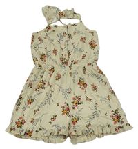 Krémový kvetovaný ľahký kraťasový overal Matalan