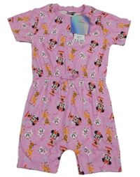 Ružový bavlnený kraťasový overal s Minnie a Bambim Disney
