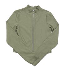 Khaki žebrované propínací crop triko New Look