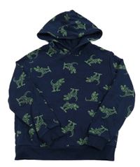 Tmavomodrá mikina s dinosaurami a kapucňou H&M