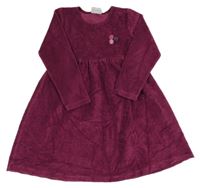 Vínové rebrované zamatové šaty s bambulemi Topolino