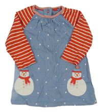 Modro-červeno-bílé bavlněné šaty se Santy a pruhy na rukávech Mini Boden