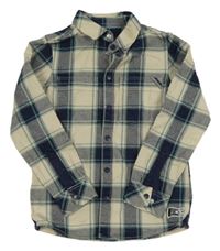 Béžovo-tmavomodro-zelená kockovaná košeľová bunda Okaidi