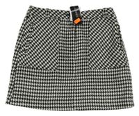 Nové - Bílo-černá kostkovaná vlněná sukně Dunnes