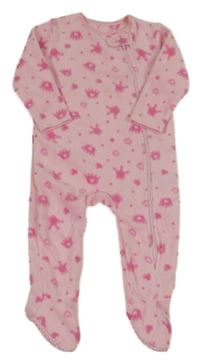Růžový fleecový overal s korunami a srdíčky Dunnes