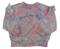 Ružovo-levandulovo-tyrkysová batikovaná mikina s nápisom a volánikmi Primark