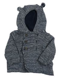 Tmavomodrý melírovaný propínací svetr s kapucí Lupilu