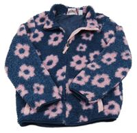Tmavomodrá kvetovaná huňatá podšitá bunda L&D
