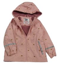 Ružová nepromokavá lehce zateplená bunda s korunkami a kapucňou Lupilu